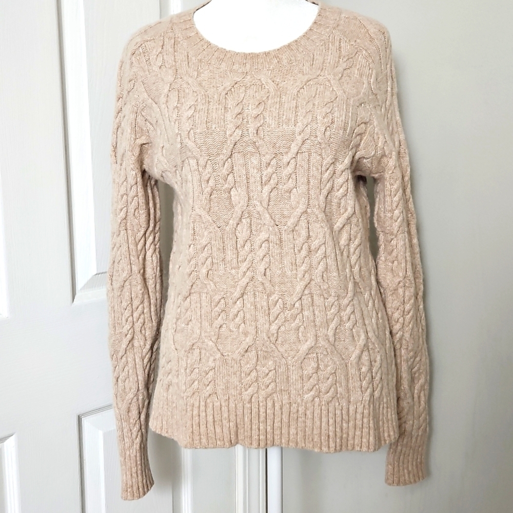 Ann Taylor Women's Oatmeal Heather Cable Crewneck Alpaca-Wool Blend Sweater M